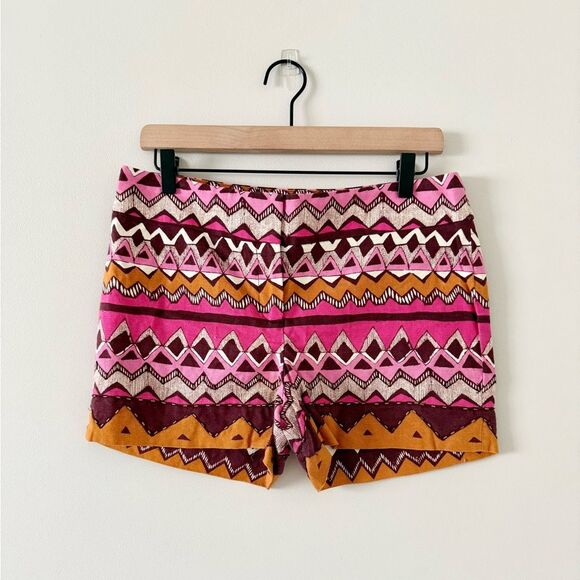 LOFT Linen Blend Shorts with Beaded Detail in Pink Multi Geo Pattern - Size 2 - Picture 1 of 5